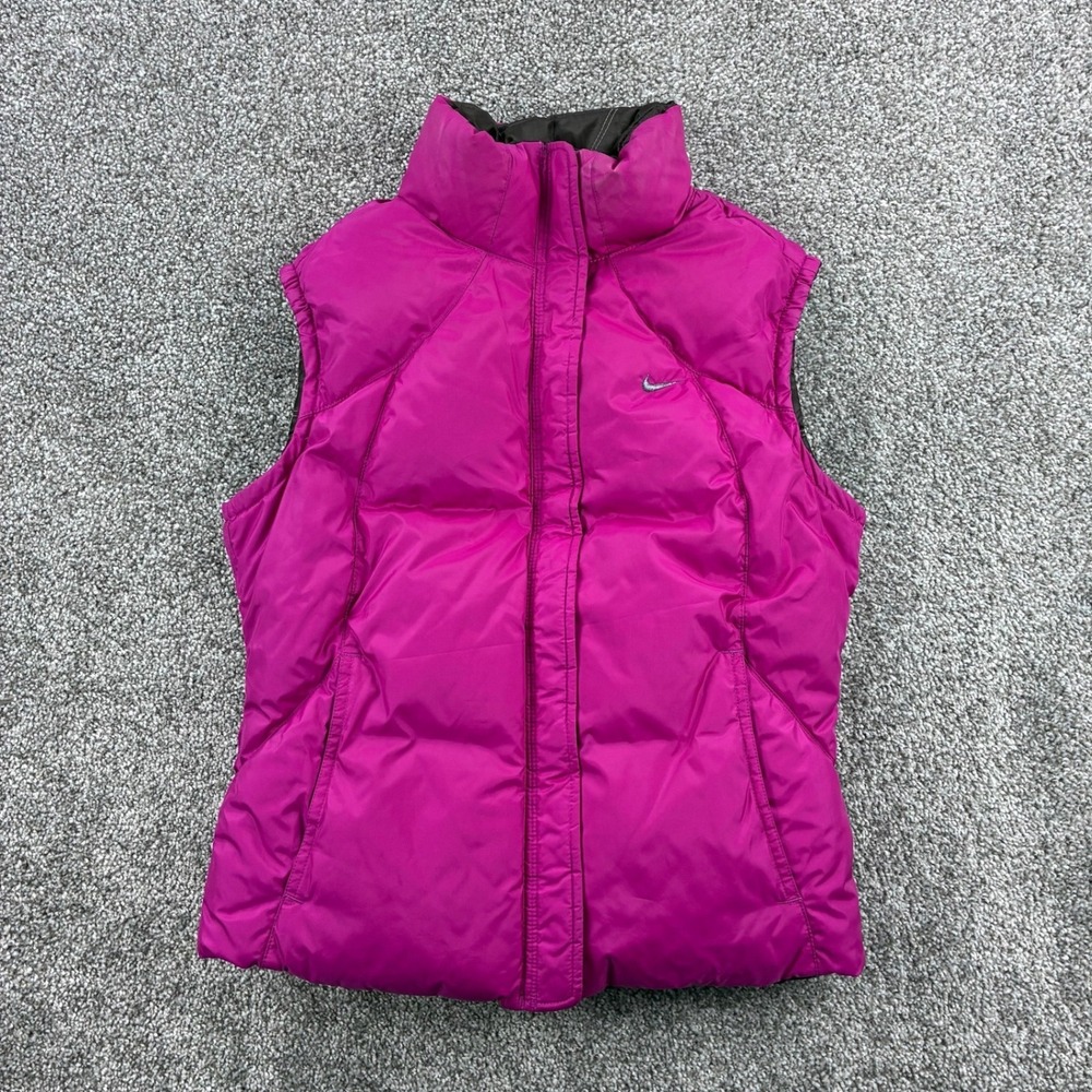 Vintage Y2K‎ Nike Puffer Vest Women's Small Pink Brown Reversible Duck Down